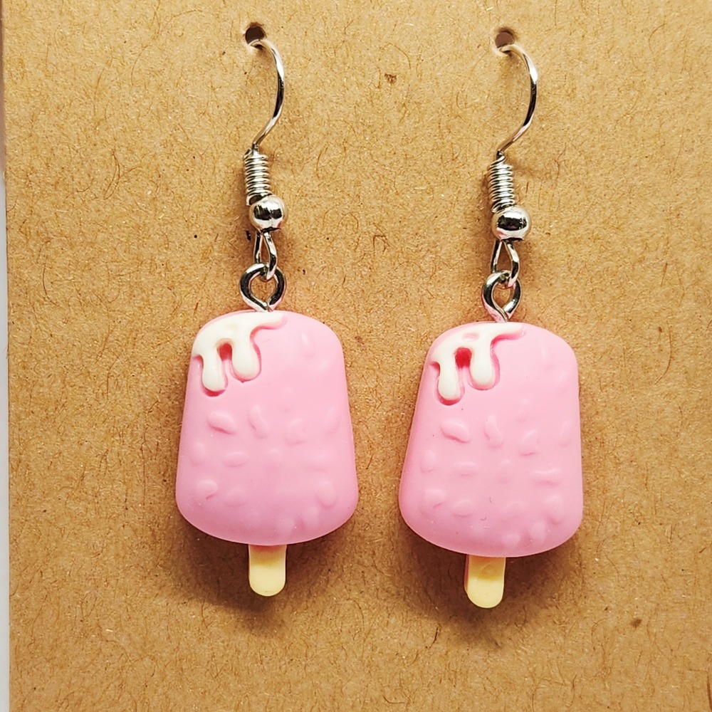 Handmade Pink‎ Popsicle w/Icing Dangle Earrings NWOT Ladies/Girls Cute Gift